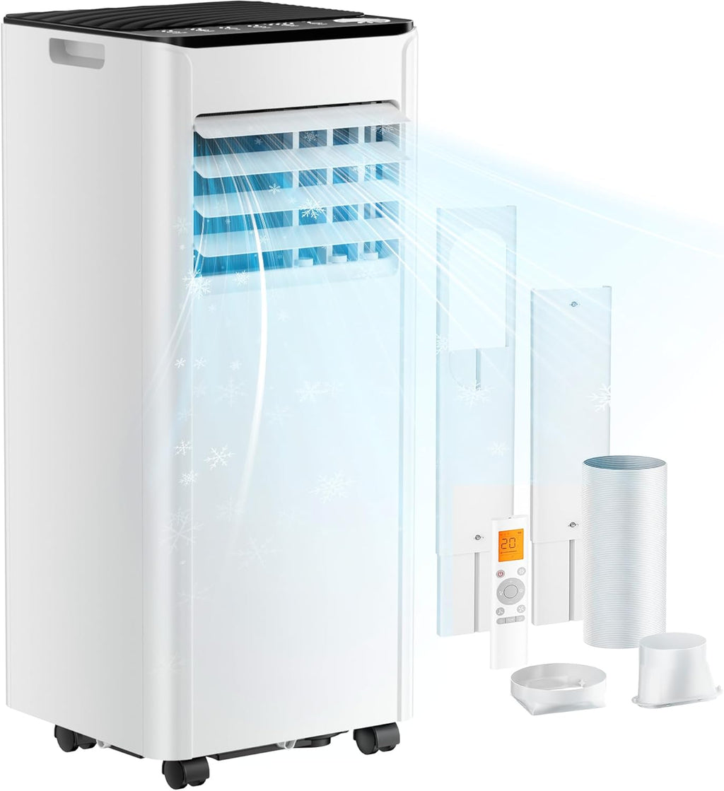 Mobile Klimaanlage 9000 BTU mit Abluftschlauch | 4-in-1 Mobiles Klimagerät | Leiser Betrieb | Digitaldisplay + Fernbedienung | Fenster-Installationsset | 24h-Timer | Für Räume bis 25 m²