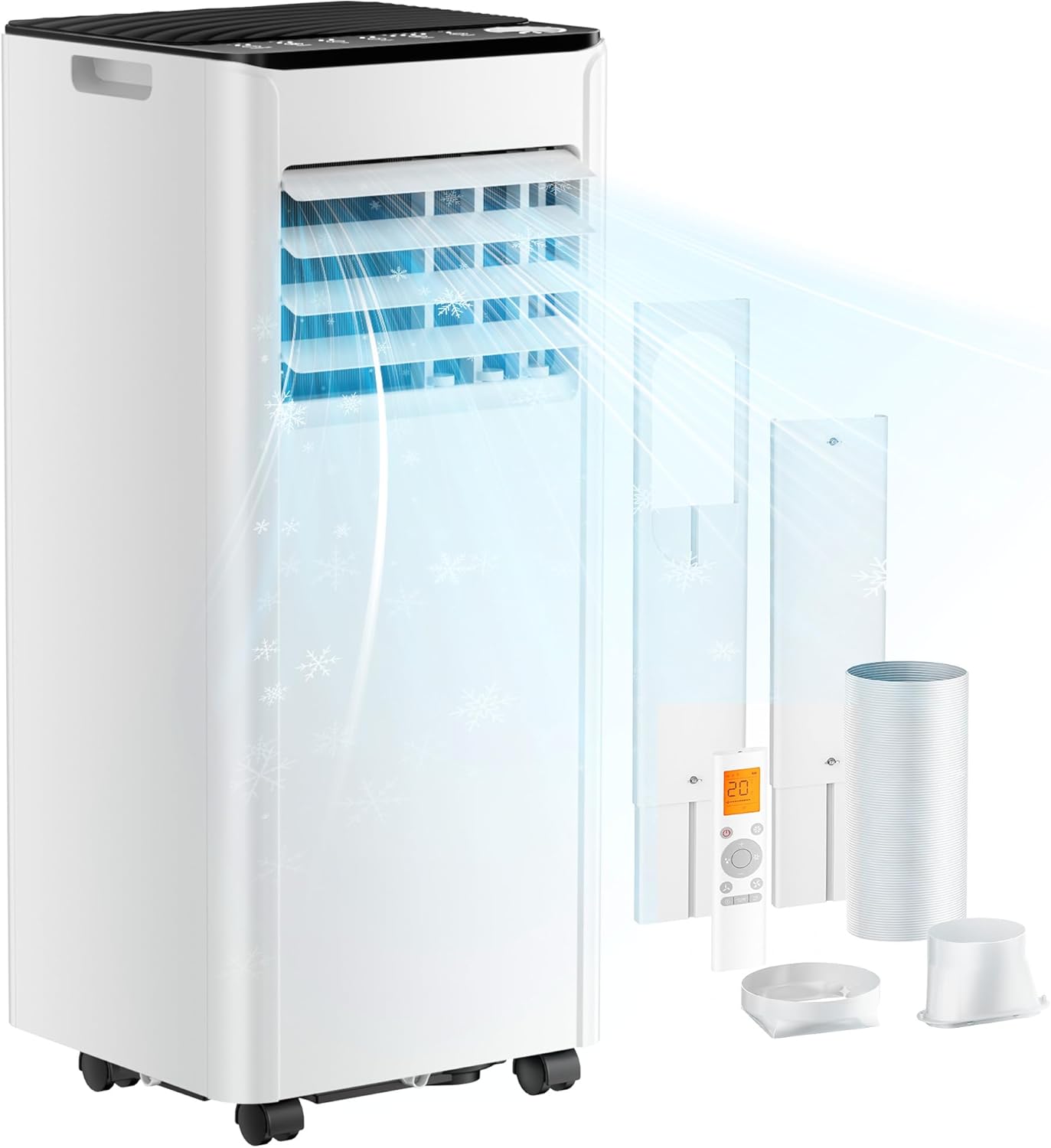 Mobile Klimaanlage 9000 BTU mit Abluftschlauch | 4-in-1 Mobiles Klimagerät | Leiser Betrieb | Digitaldisplay + Fernbedienung | Fenster-Installationsset | 24h-Timer | Für Räume bis 25 m²