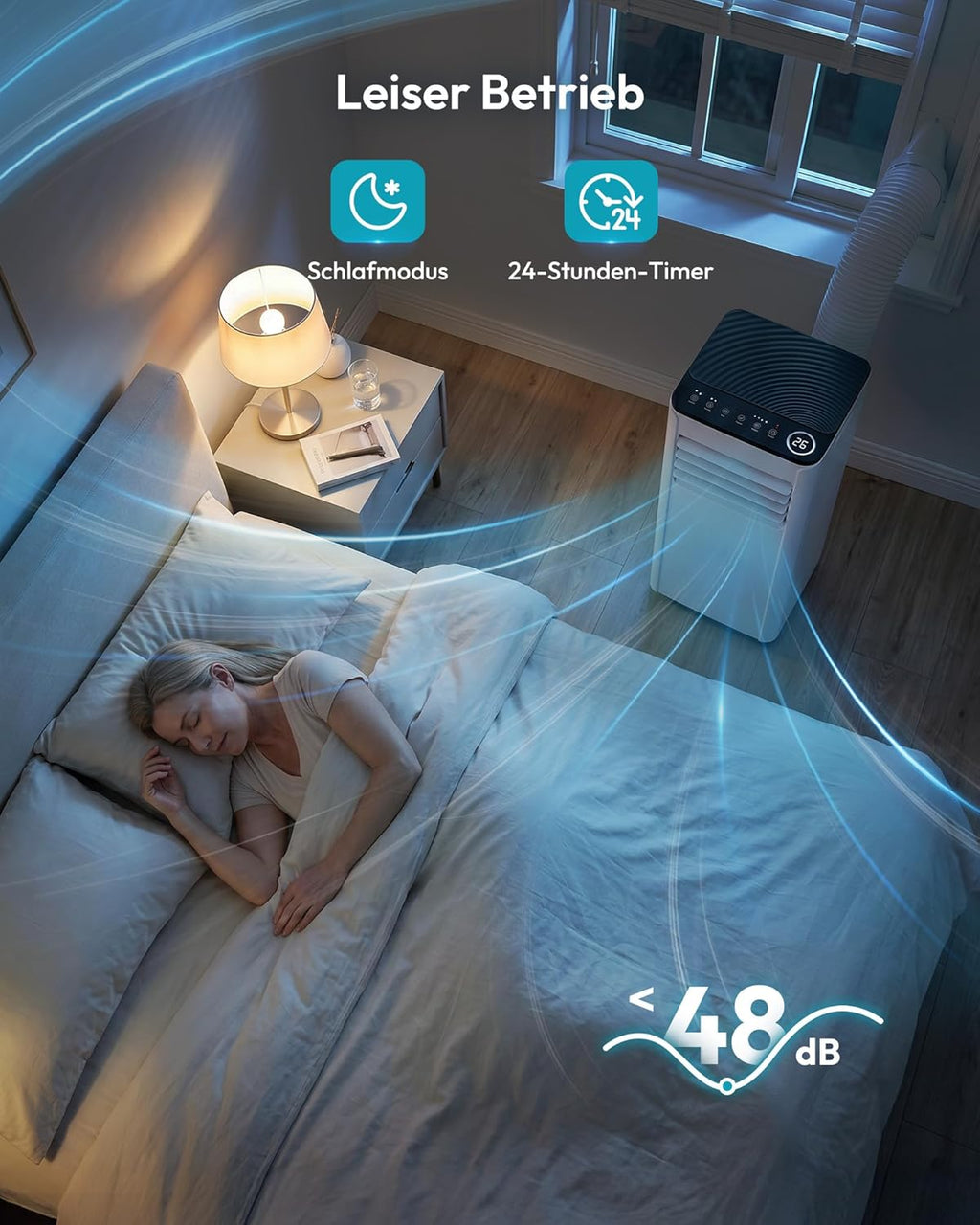 Mobile Klimaanlage 9000 BTU mit Abluftschlauch | 4-in-1 Mobiles Klimagerät | Leiser Betrieb | Digitaldisplay + Fernbedienung | Fenster-Installationsset | 24h-Timer | Für Räume bis 25 m²