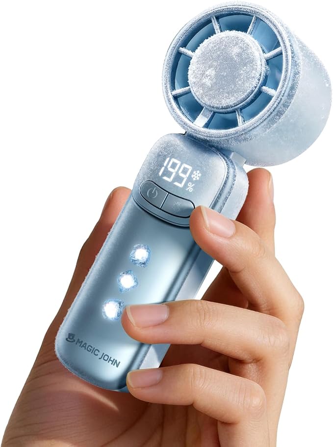 M-JOHN Mini Handheld Fan with Cooling (White) | 199 Fan Speeds, 11h Battery Life, Rechargeable, 139g