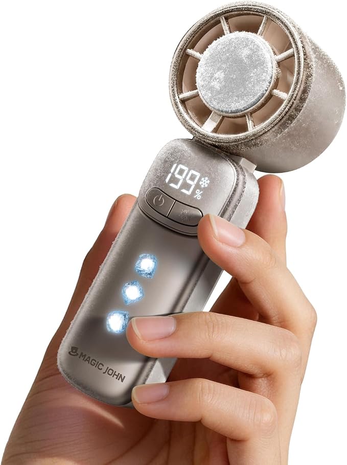 M-JOHN Mini Handheld Fan with Cooling (White) | 199 Fan Speeds, 11h Battery Life, Rechargeable, 139g